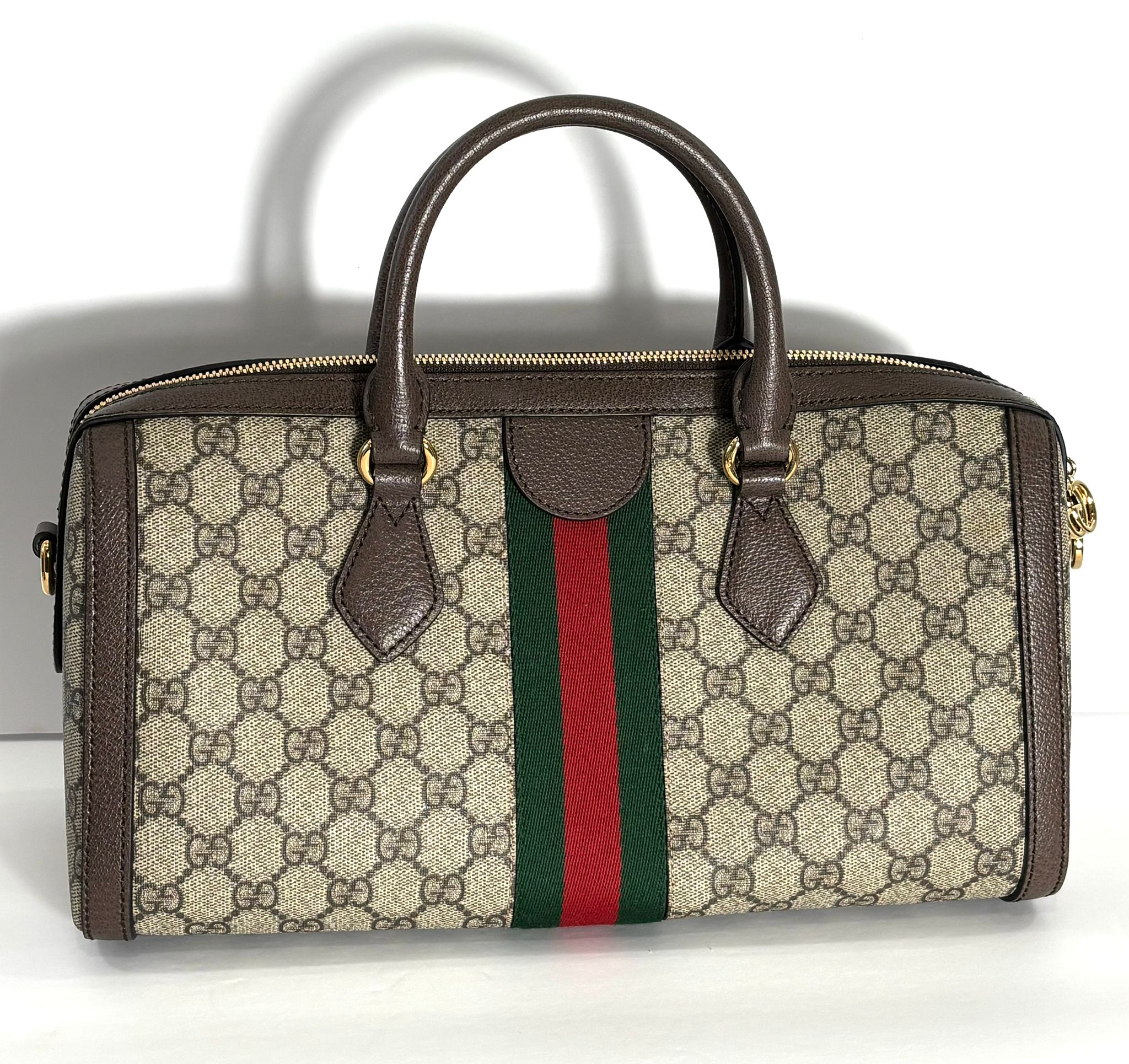 GUCCI GG SUPREME WEB BOSTON MEDIUM HANDLE BAG