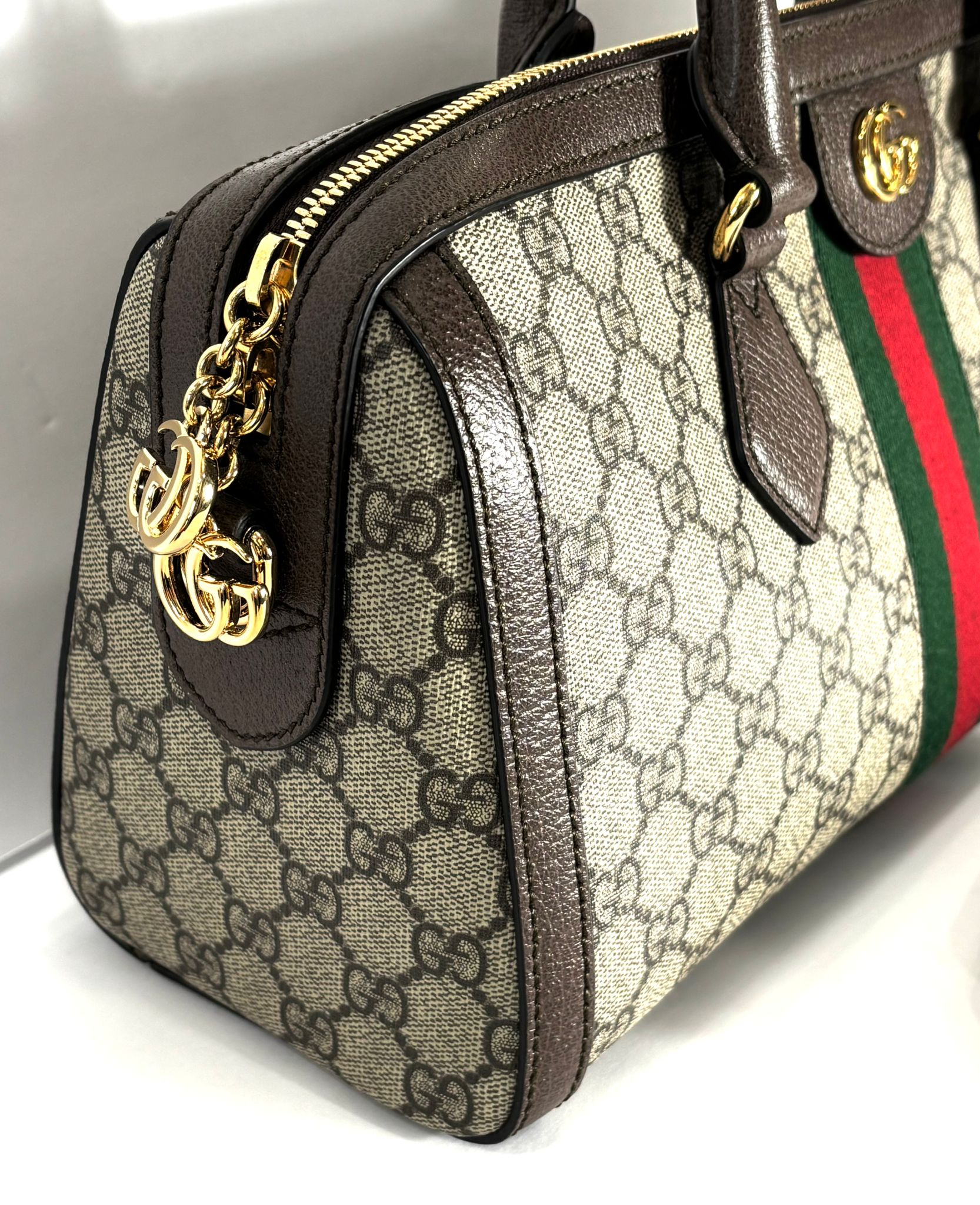 GUCCI GG SUPREME WEB BOSTON MEDIUM HANDLE BAG