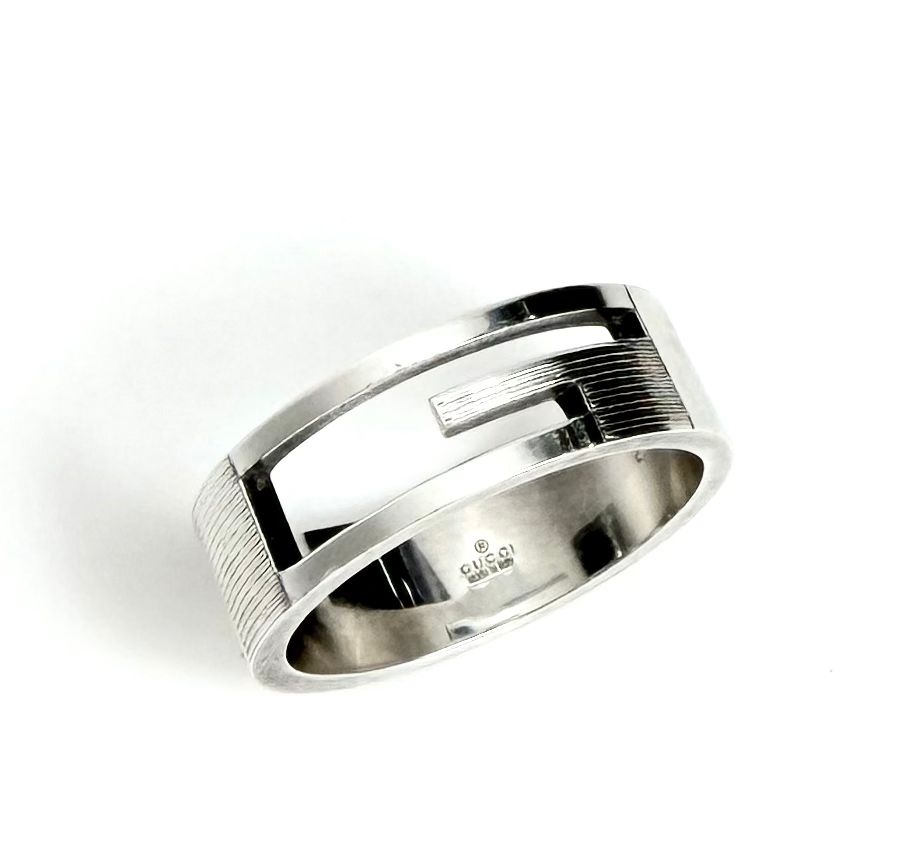 GUCCI CUTOUT G LOGO STERLING SILVER RING