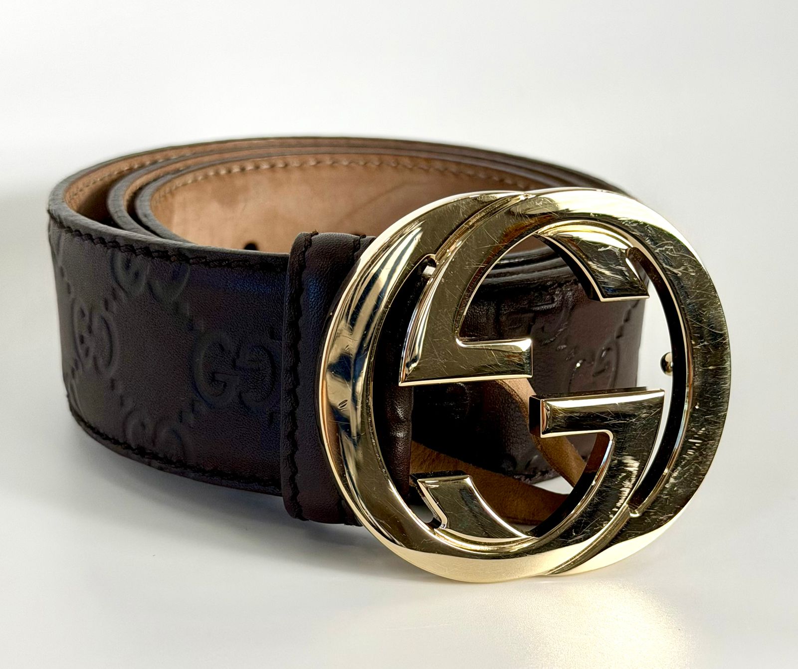 GUCCI GUCCISSIMA INTERLOCKING G LEATHER BELT
