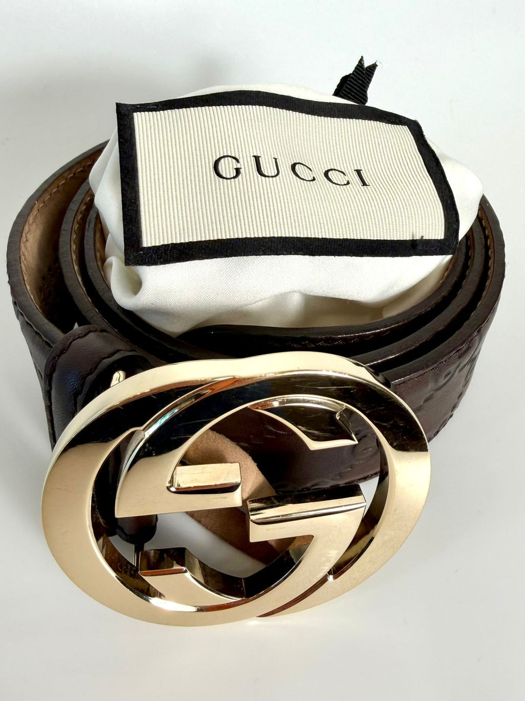 GUCCI GUCCISSIMA INTERLOCKING G LEATHER BELT