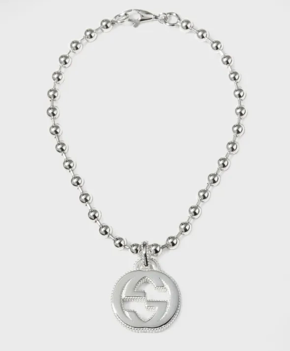 GUCCI INTERLOCKING G STERLING SILVER BEAD BRACELET