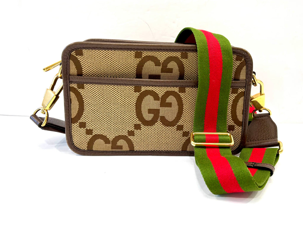 GUCCI JUMBO GG CANVAS & LEATHER MINI CAMERA CROSSBODY BAG