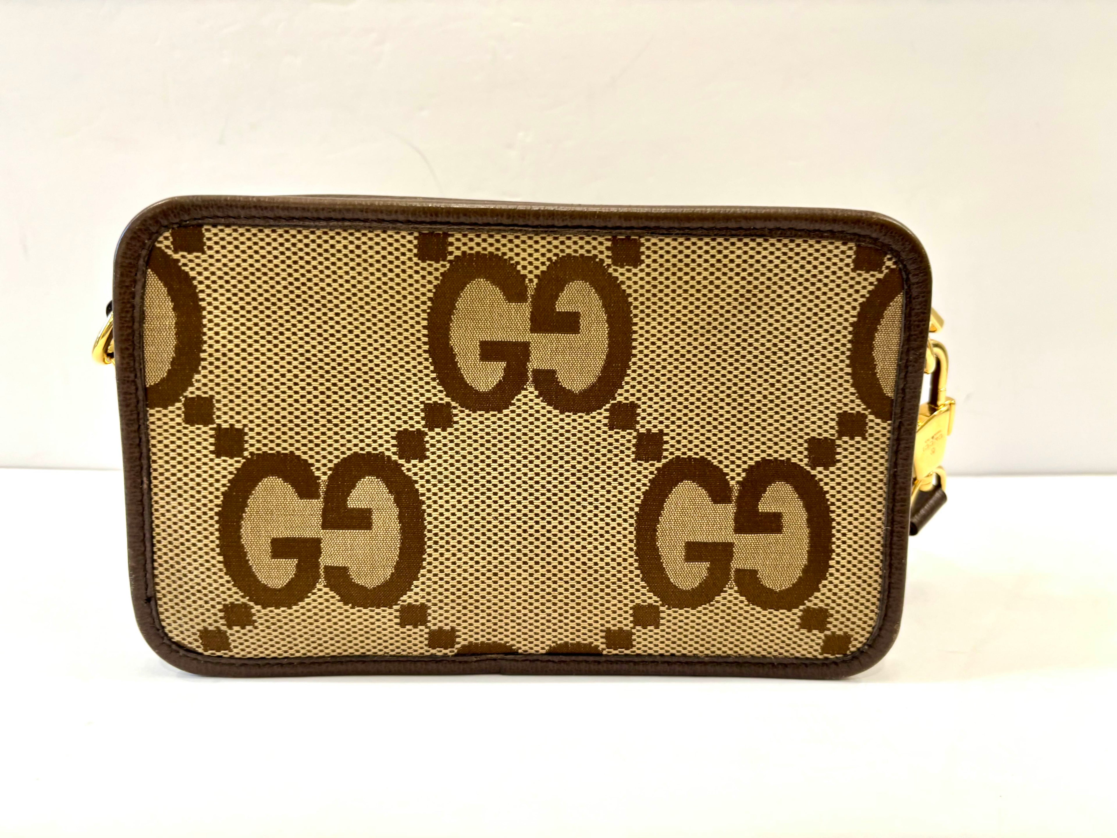 GUCCI JUMBO GG CANVAS & LEATHER MINI CAMERA CROSSBODY BAG