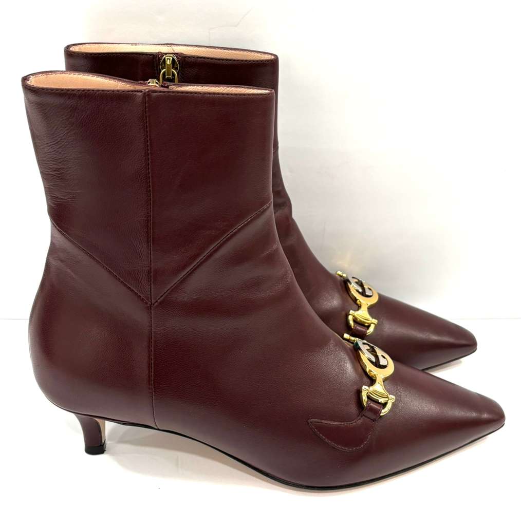 GUCCI ZUMMI CALFSKIN LEATHER KITTEN HEEL ANKLE BOOTS