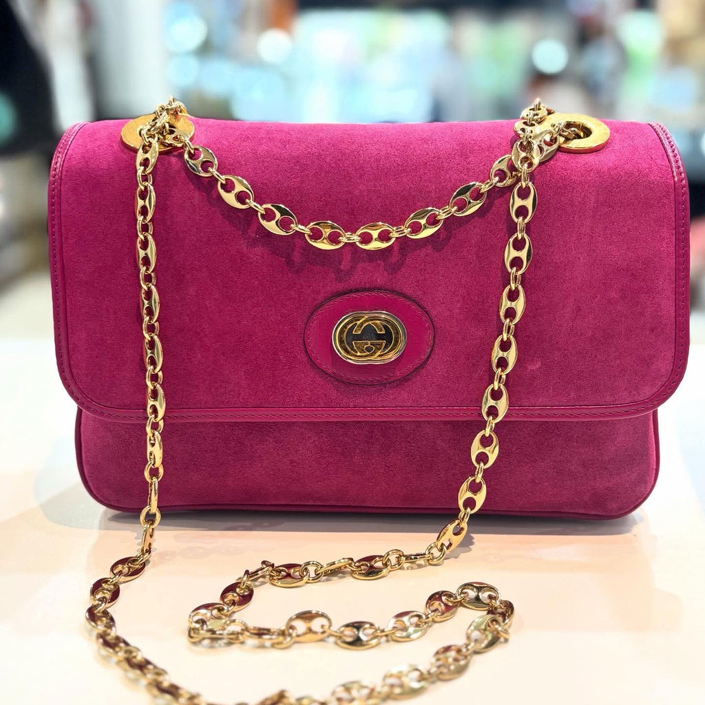 GUCCI MARINA SUEDE AZALEA CALFSKIN LEATHER SHOULDER BAG