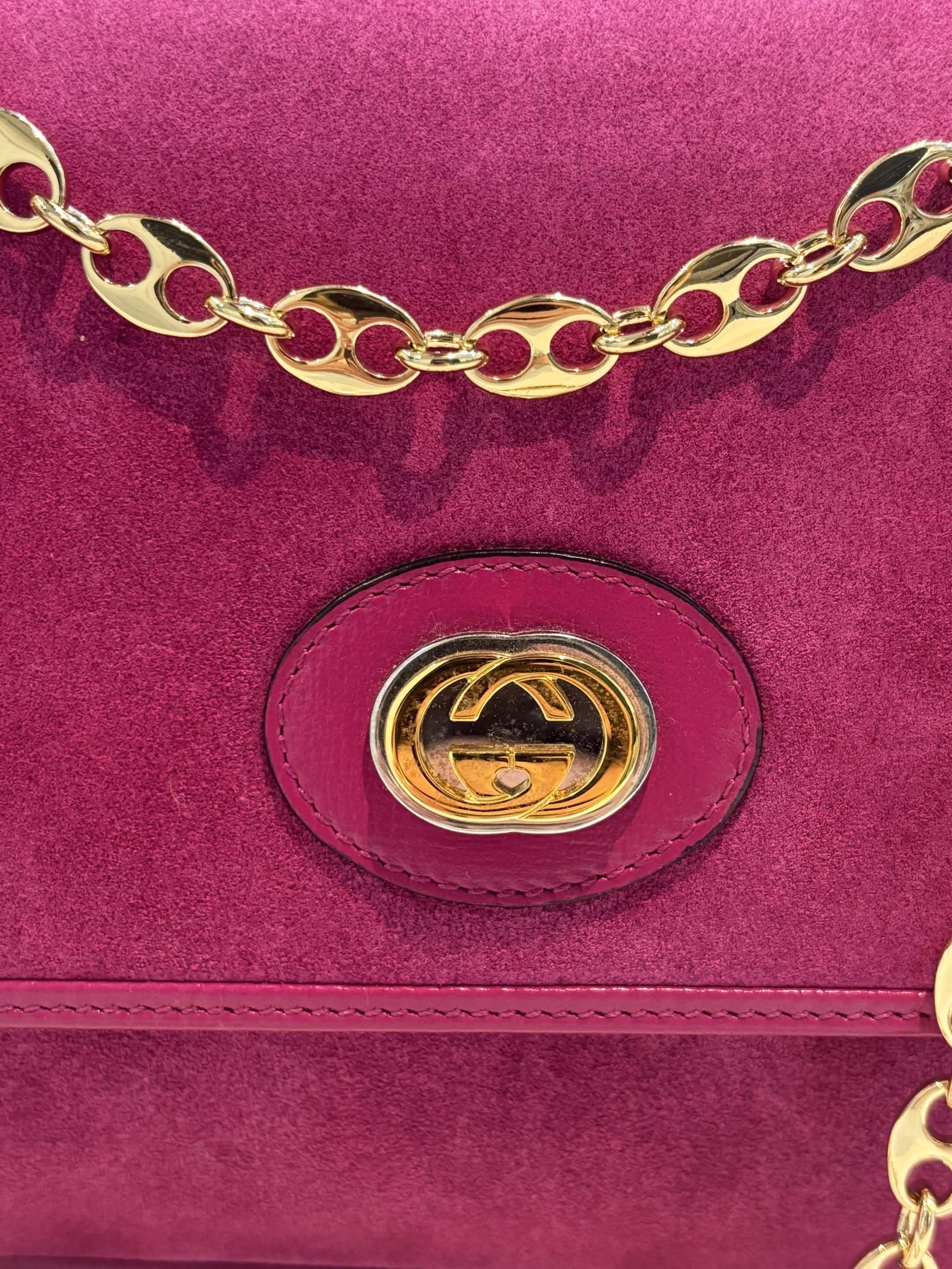 GUCCI MARINA SUEDE AZALEA CALFSKIN LEATHER SHOULDER BAG