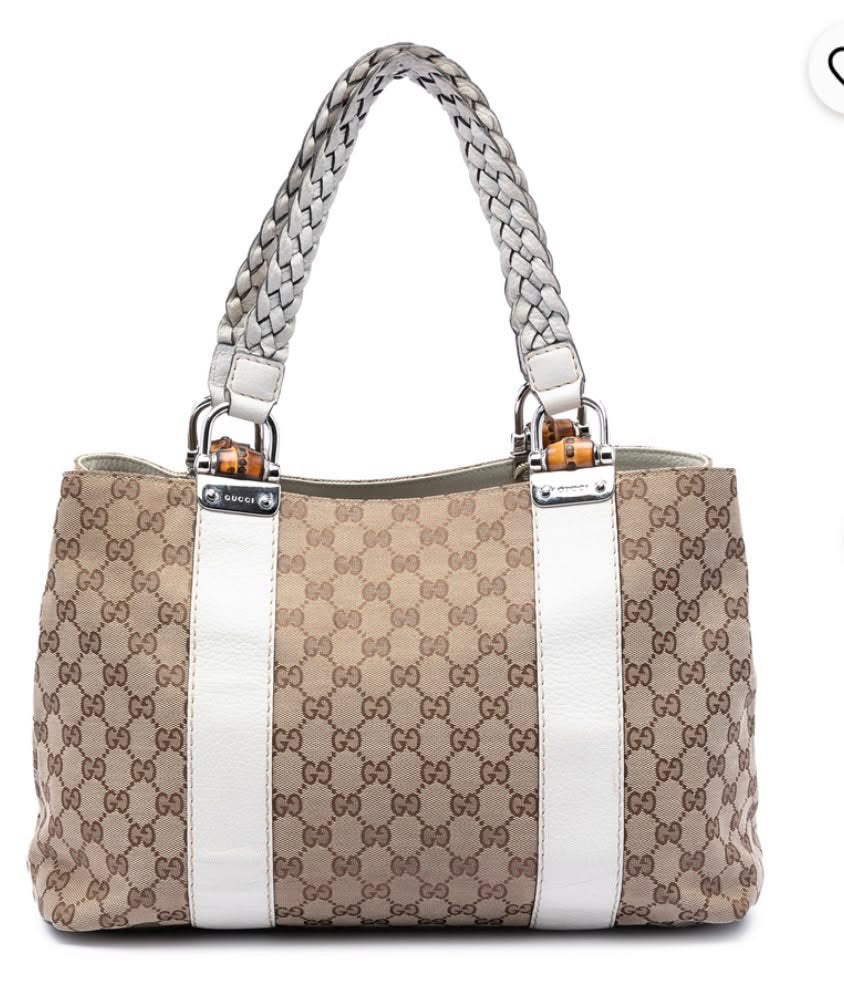 GUCCI MEDIUM GG CANVAS BAMBOO LIBECCIO TOTE BAG
