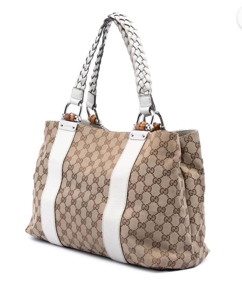 GUCCI MEDIUM GG CANVAS BAMBOO LIBECCIO TOTE BAG