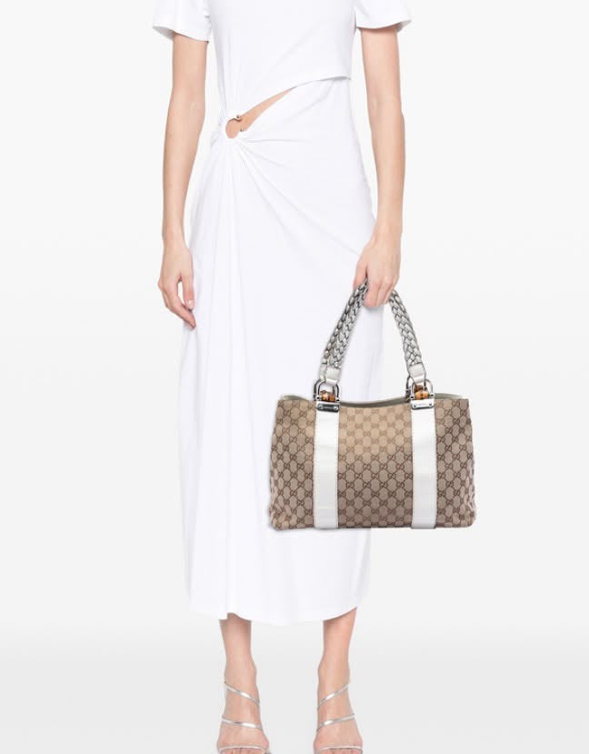 GUCCI MEDIUM GG CANVAS BAMBOO LIBECCIO TOTE BAG