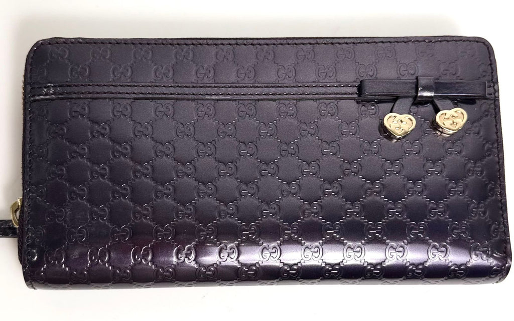 GUCCI SHINY MICROGUCCISSIMA ZIPPY HEART CHARM LEATHER WALLET