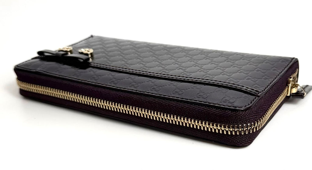 GUCCI SHINY MICROGUCCISSIMA ZIPPY HEART CHARM LEATHER WALLET