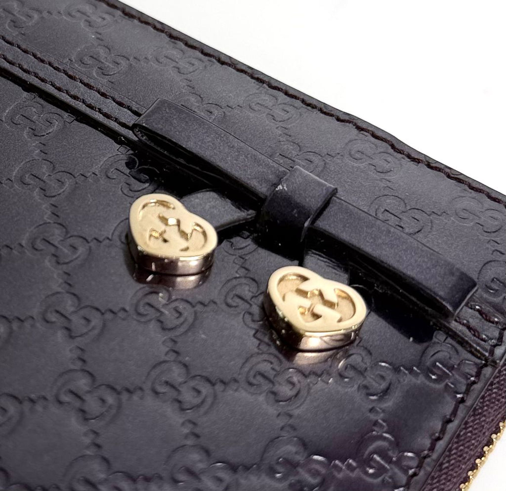 GUCCI SHINY MICROGUCCISSIMA ZIPPY HEART CHARM LEATHER WALLET