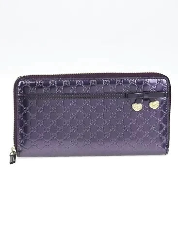 GUCCI SHINY MICROGUCCISSIMA ZIPPY HEART CHARM LEATHER WALLET