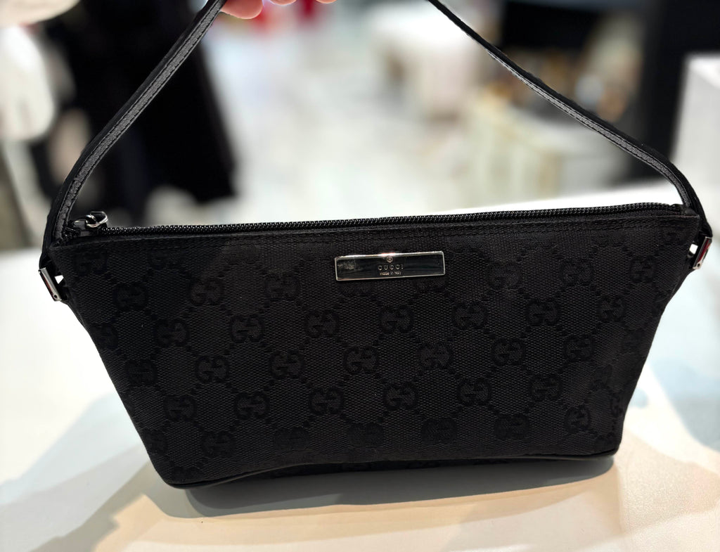 GUCCI MONOGRAM BLACK BOAT POCHETTE