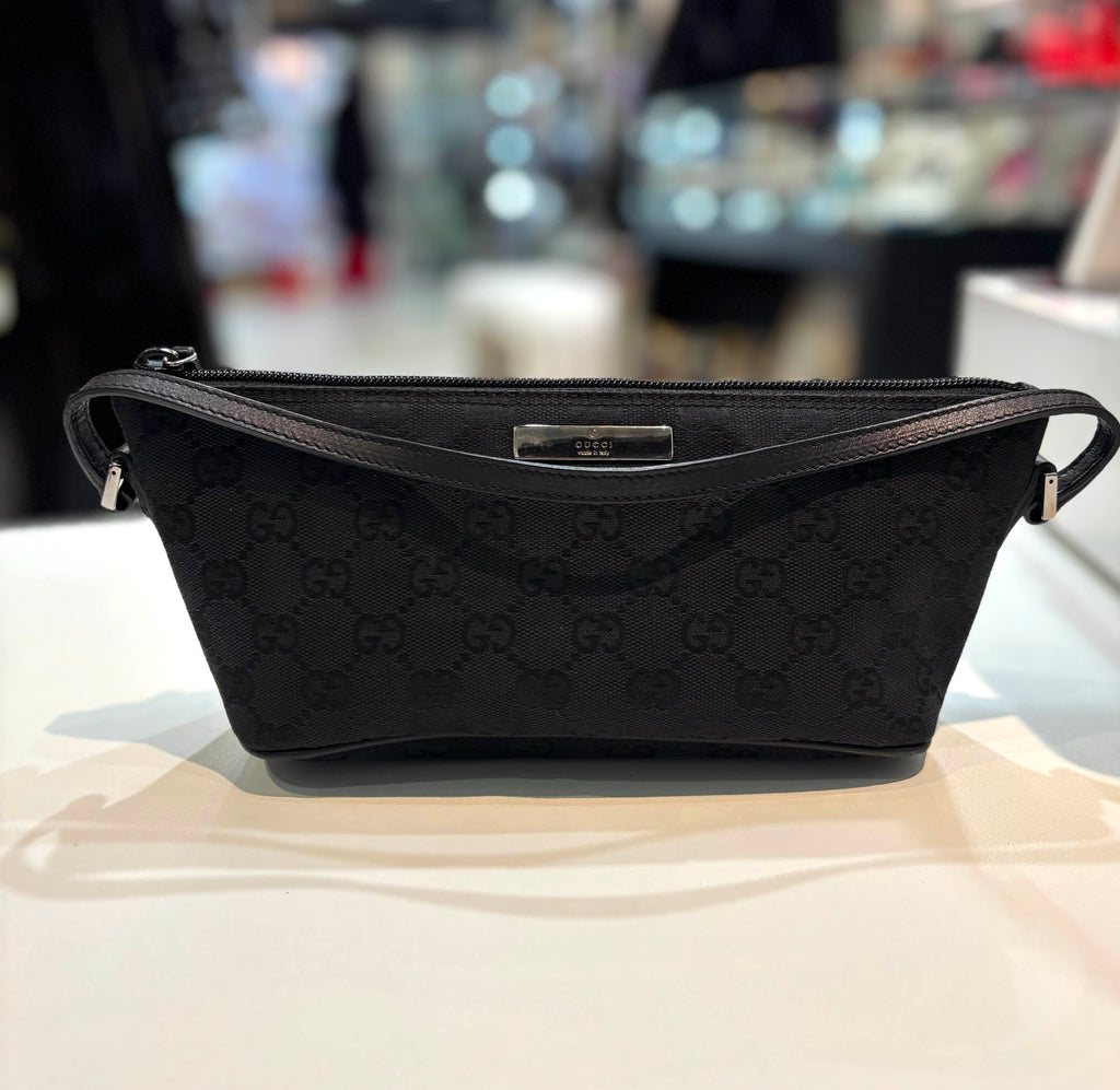 GUCCI MONOGRAM BLACK BOAT POCHETTE
