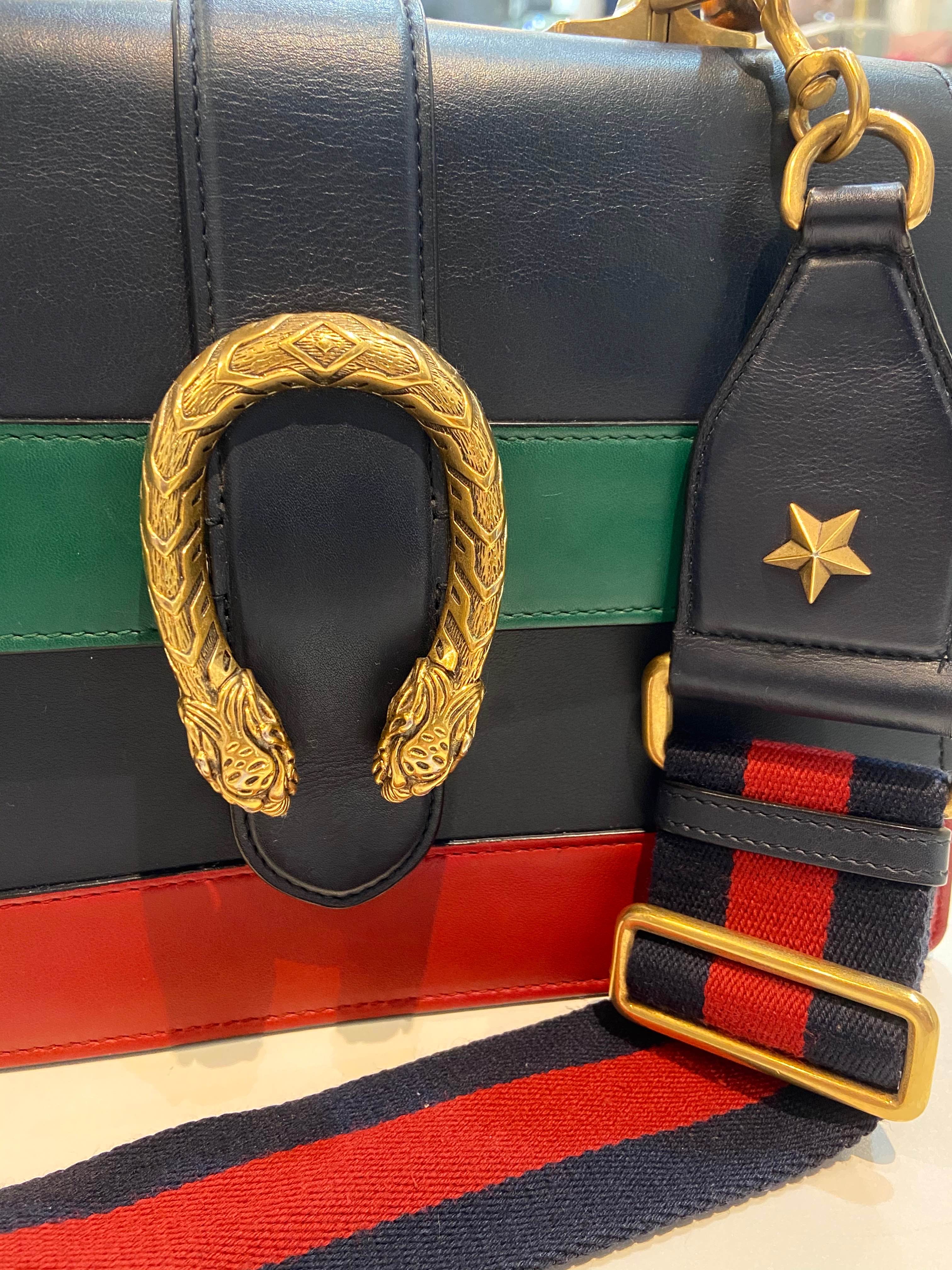 GUCCI MOON CALFSKIN BAMBOO WEB MEDIUM DIONYSUS TOP HANDLE BAG