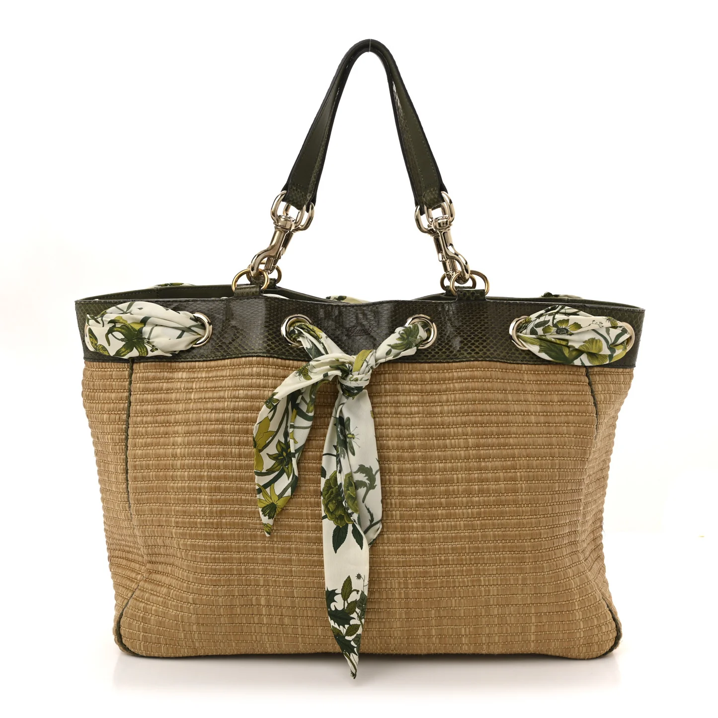 GUCCI STRAW RAFFIA AYERS SNAKESKIN POSITANO LARGE TOTE BAG