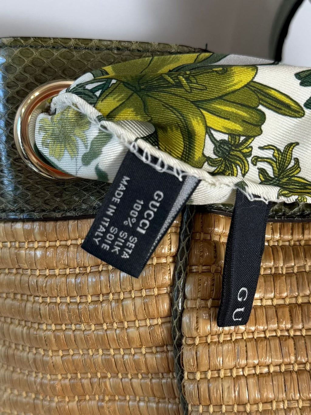 GUCCI STRAW RAFFIA AYERS SNAKESKIN POSITANO LARGE TOTE BAG