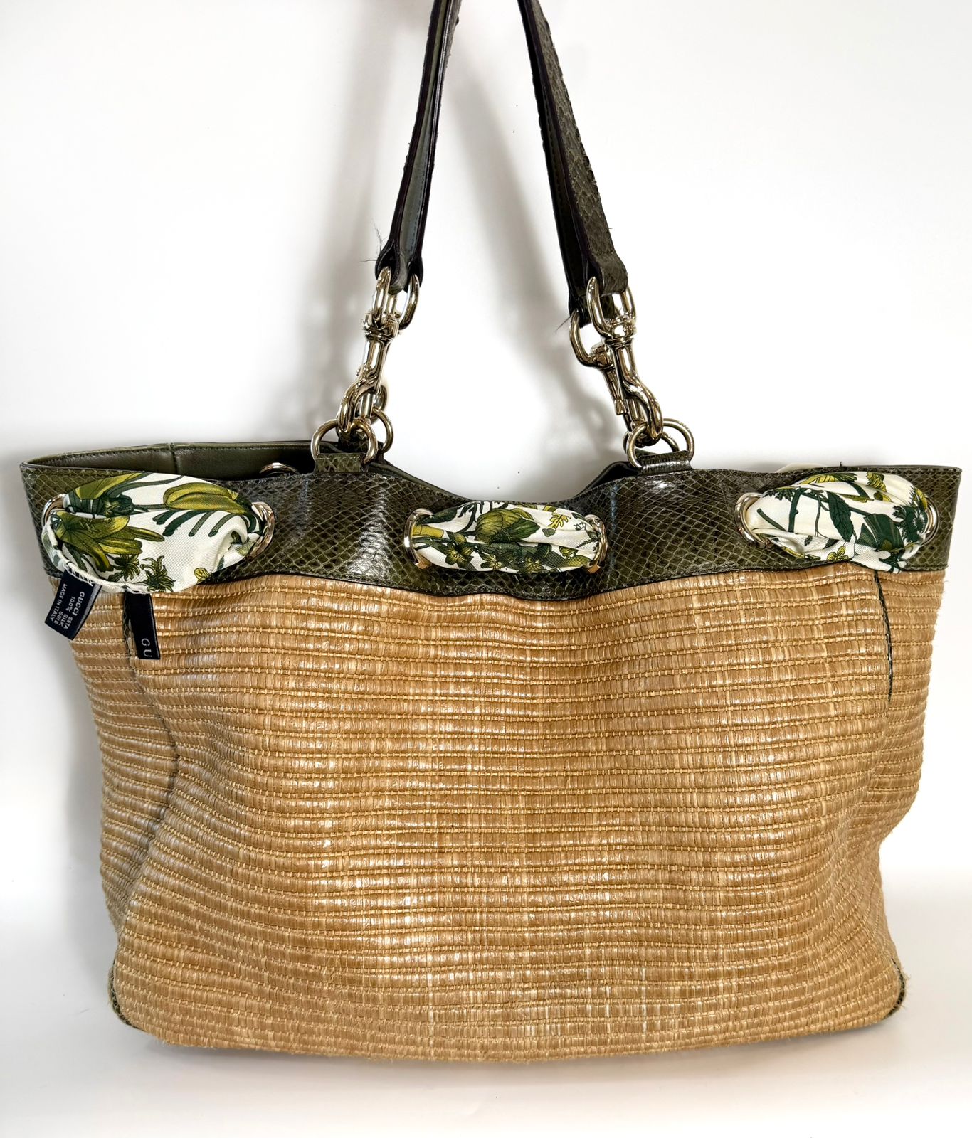 GUCCI STRAW RAFFIA AYERS SNAKESKIN POSITANO LARGE TOTE BAG