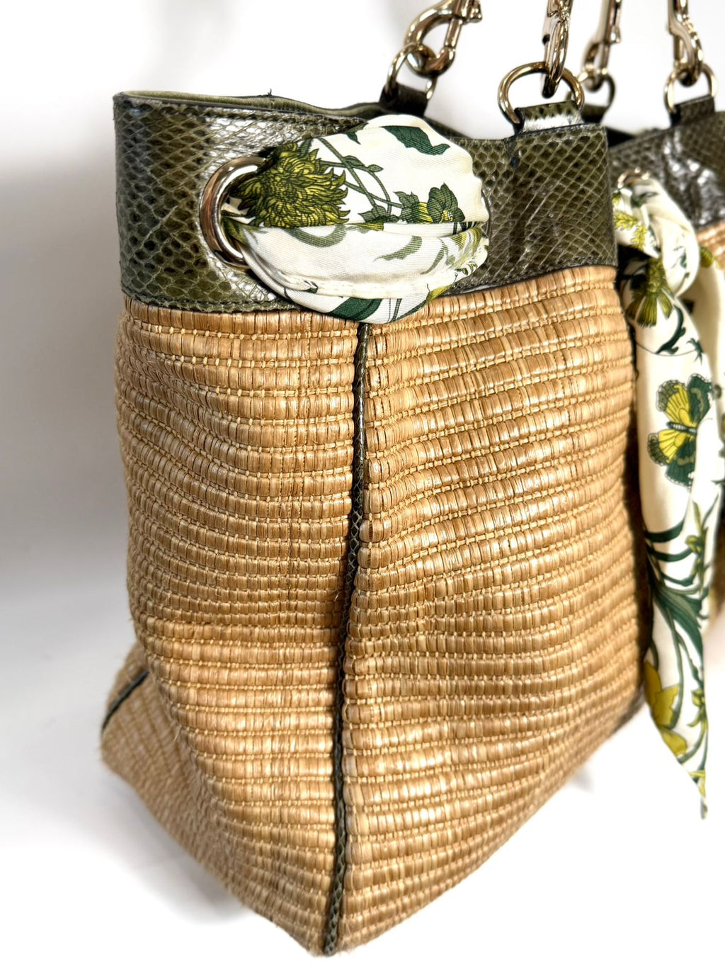 GUCCI STRAW RAFFIA AYERS SNAKESKIN POSITANO LARGE TOTE BAG