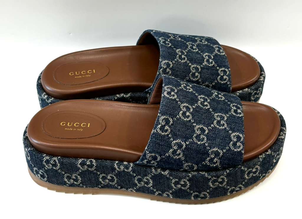 GUCCI GG MONOGRAM ANGELINA PLATFORM SLIDES