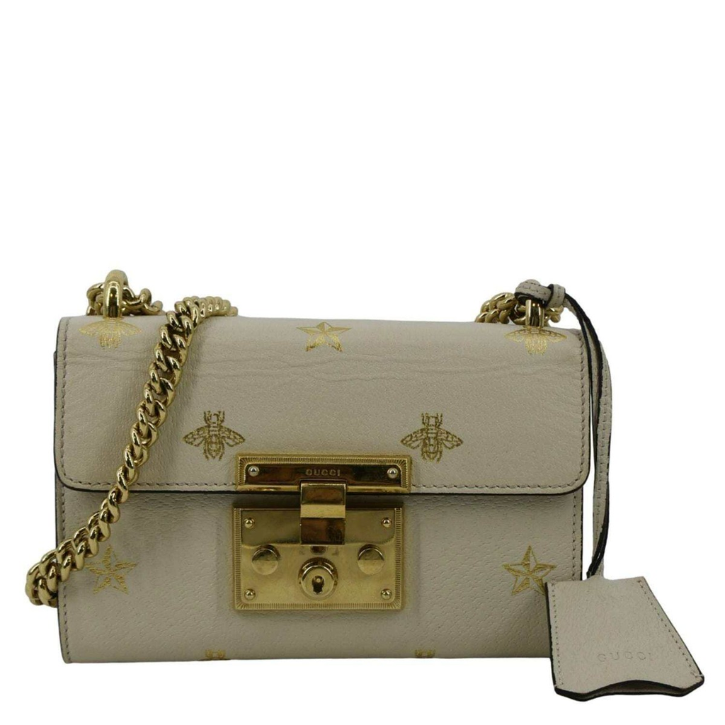 GUCCI PADLOCK BEE LEATHER SHOULDER BAG