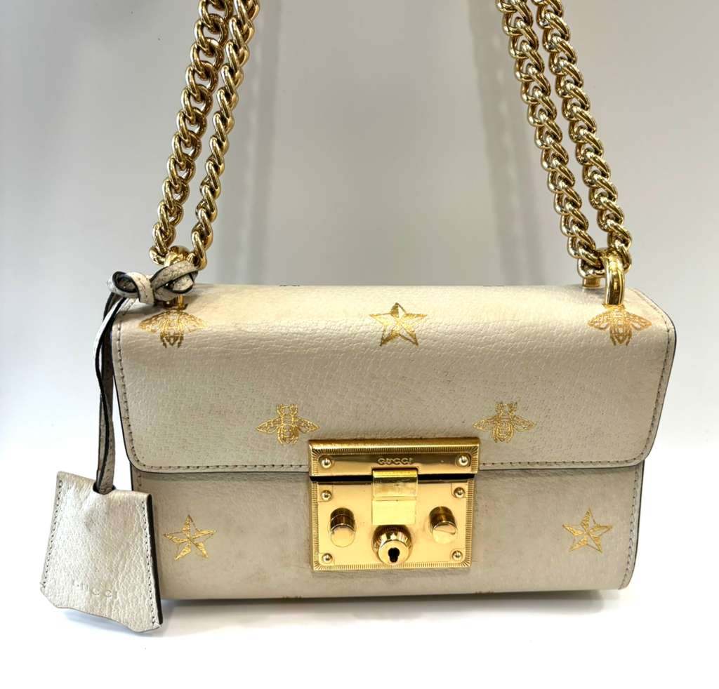 GUCCI PADLOCK BEE LEATHER SHOULDER BAG