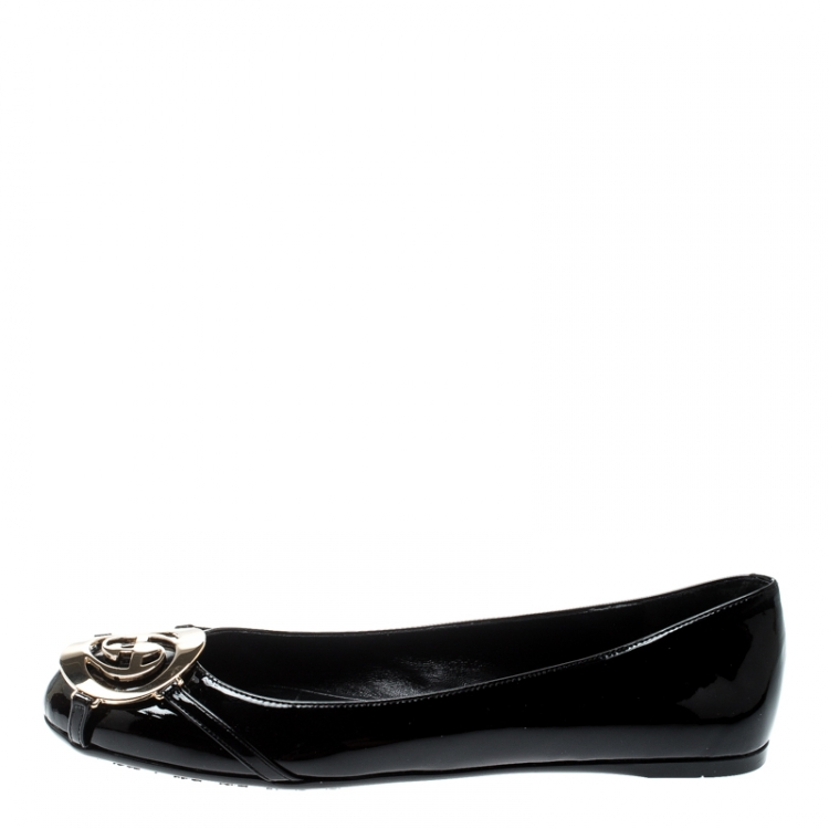GUCCI PATENT LEATHER METALLIC CELLARIUS BALLET FLATS