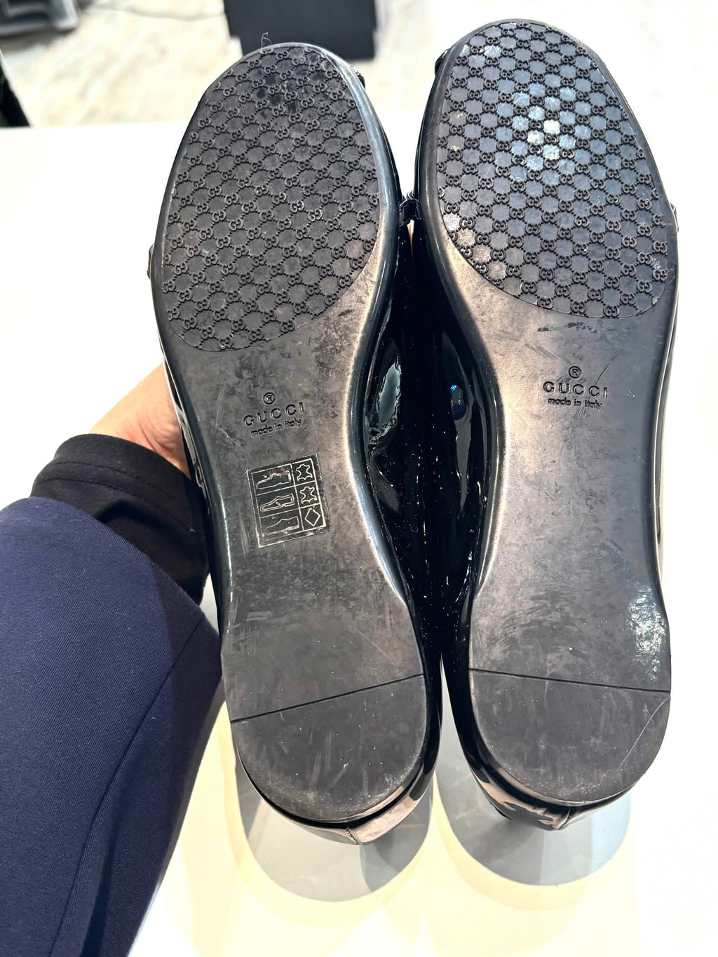 GUCCI PATENT LEATHER METALLIC CELLARIUS BALLET FLATS