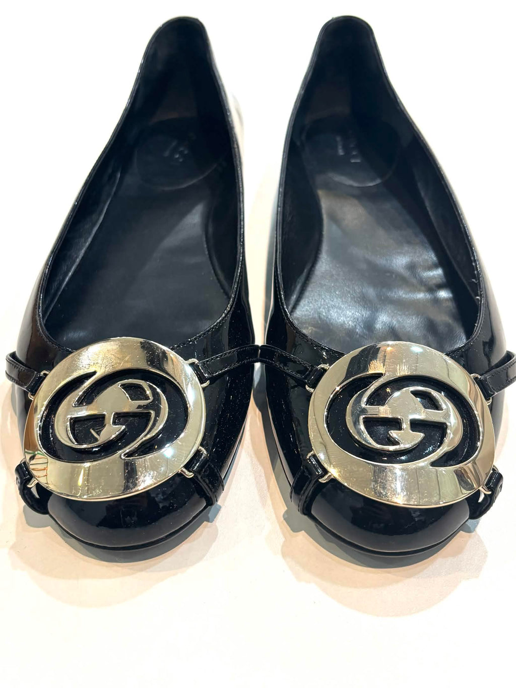 GUCCI PATENT LEATHER METALLIC CELLARIUS BALLET FLATS