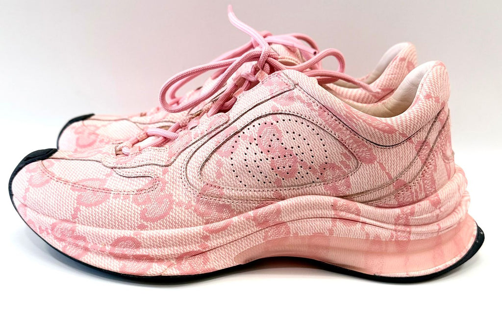 GUCCI PINK GG RUNNER PRINT LEATHER SNEAKERS