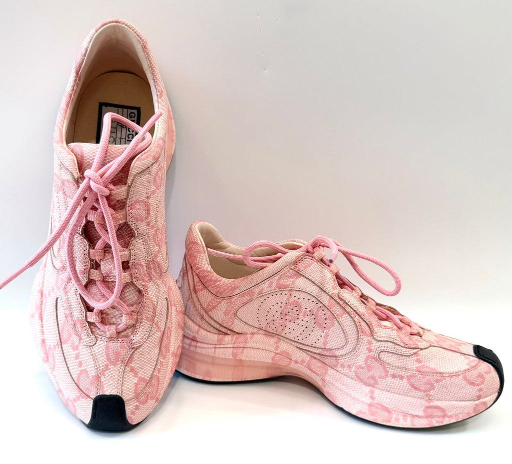 GUCCI PINK GG RUNNER PRINT LEATHER SNEAKERS