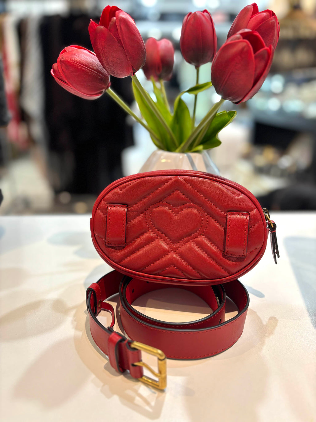 GUCCI GG MARMONT MATELASSE CALFSKIN LEATHER BELT BAG