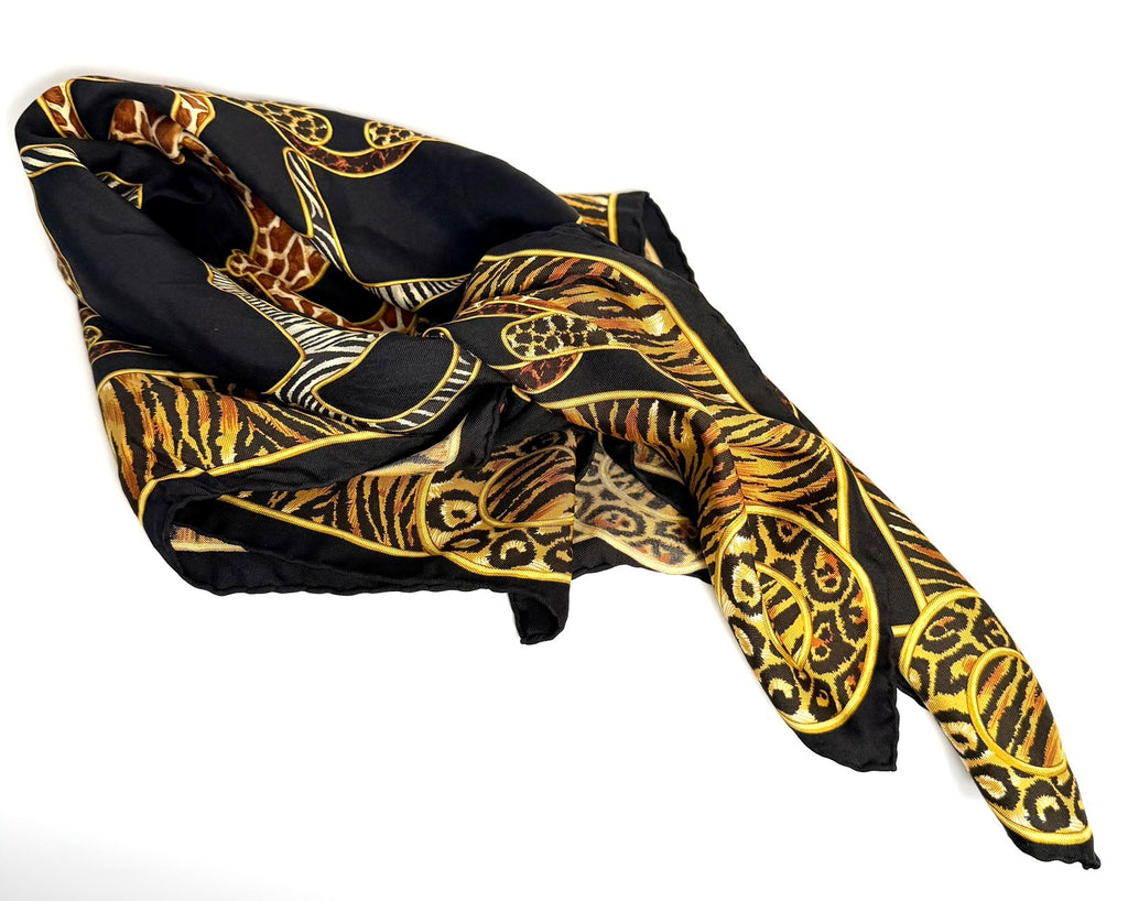 GUCCI SILK GG ANIMAL PRINT HORSEBIT SILK SCARF