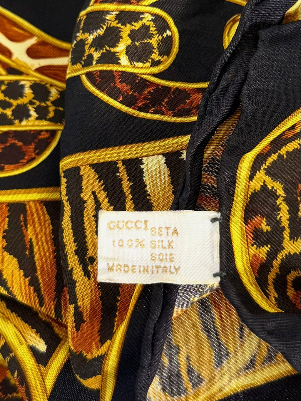 GUCCI SILK GG ANIMAL PRINT HORSEBIT SILK SCARF
