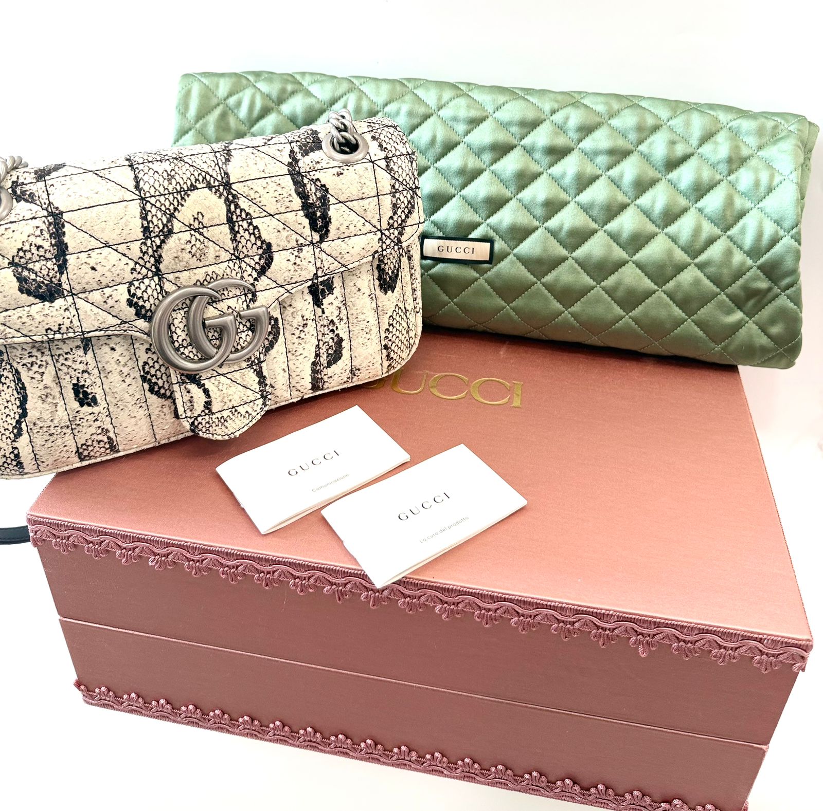 GUCCI GG MARMONT SMALL PYTHON LEATHER SHOULDER BAG