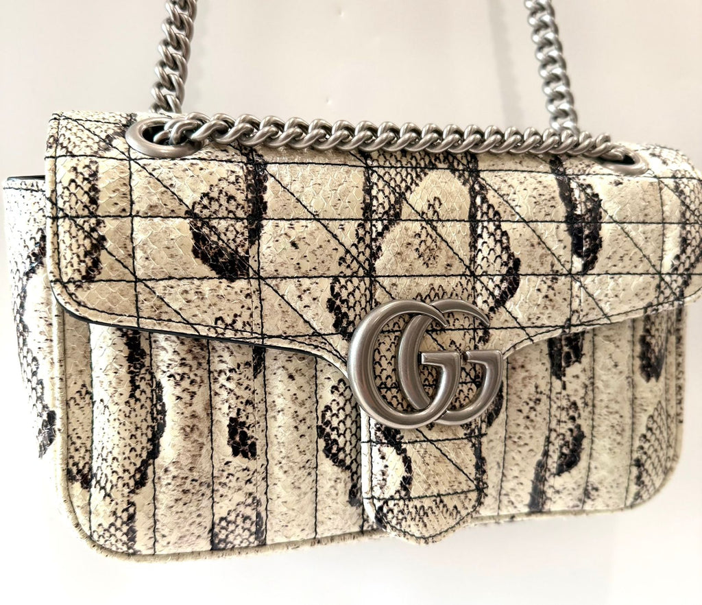 GUCCI GG MARMONT SMALL PYTHON LEATHER SHOULDER BAG