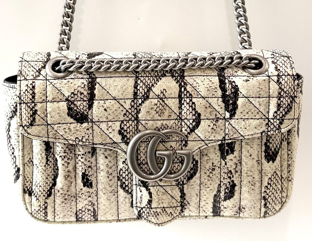 GUCCI GG MARMONT SMALL PYTHON LEATHER SHOULDER BAG