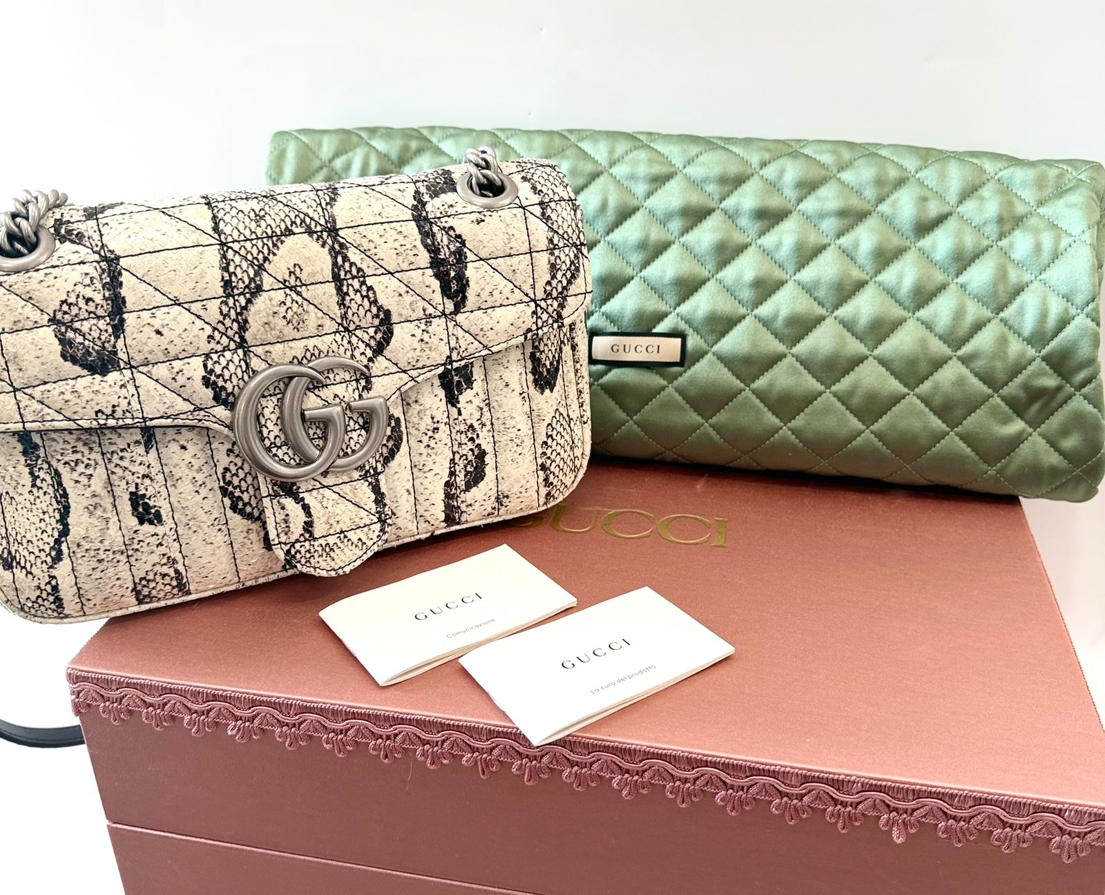 GUCCI GG MARMONT SMALL PYTHON LEATHER SHOULDER BAG
