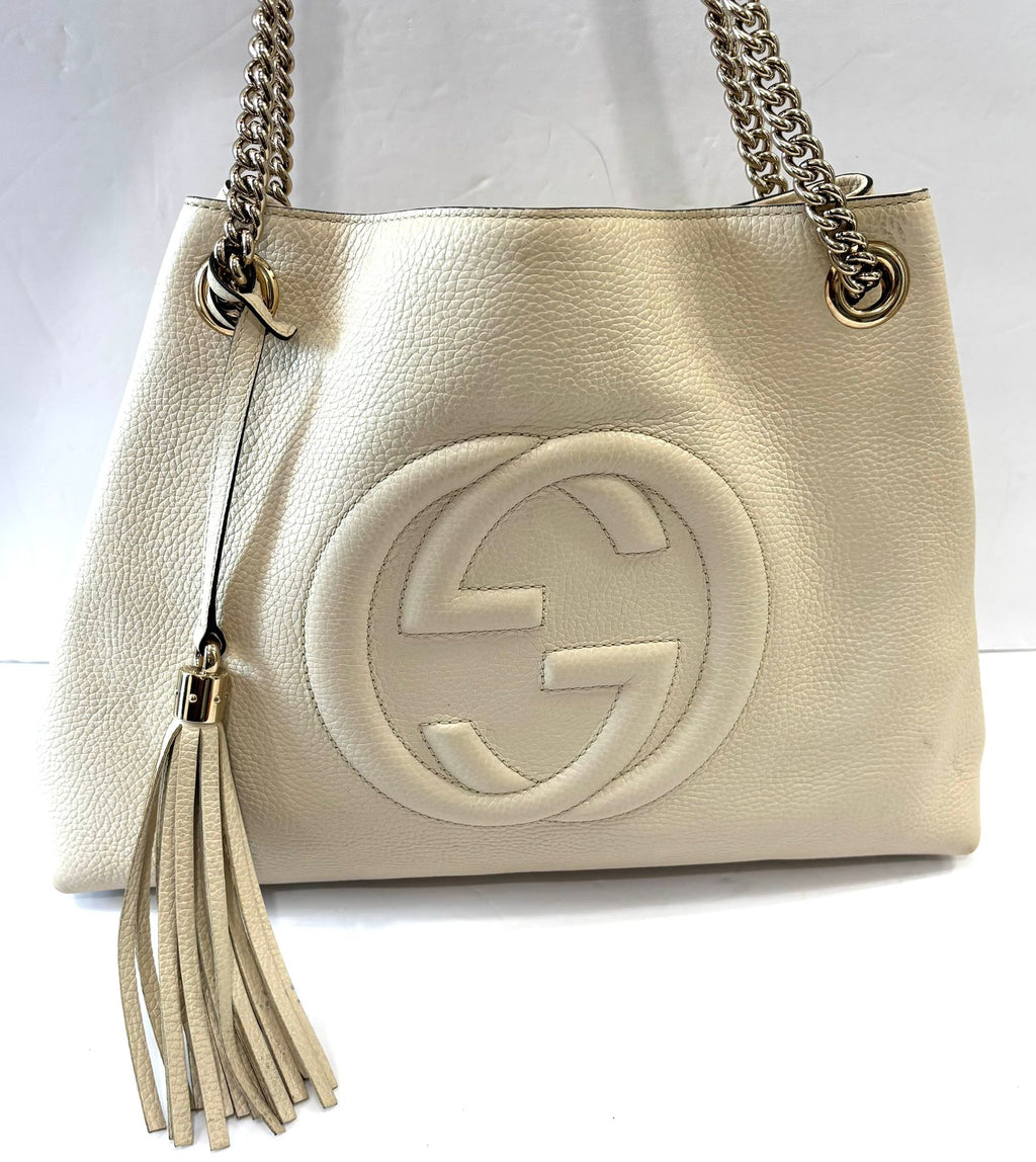GUCCI SOHO PEBBLED CALFSKIN LEATHER CHAIN MEDIUM HOBO BAG