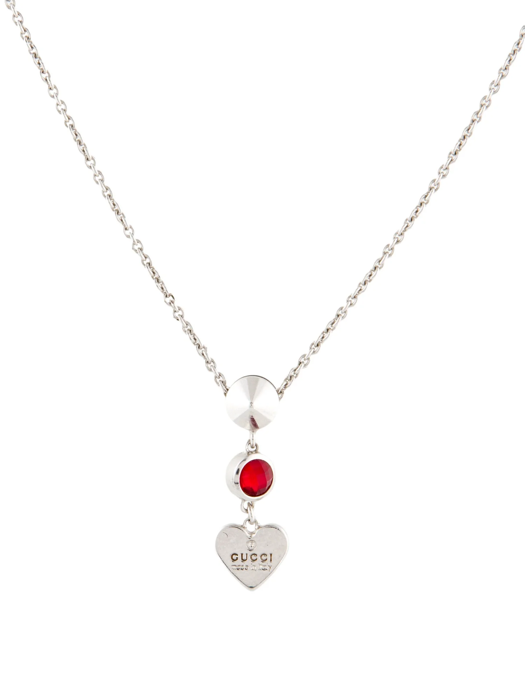 GUCCI STERLING SILVER TRADEMARK HEART PENDANT NECKLACE