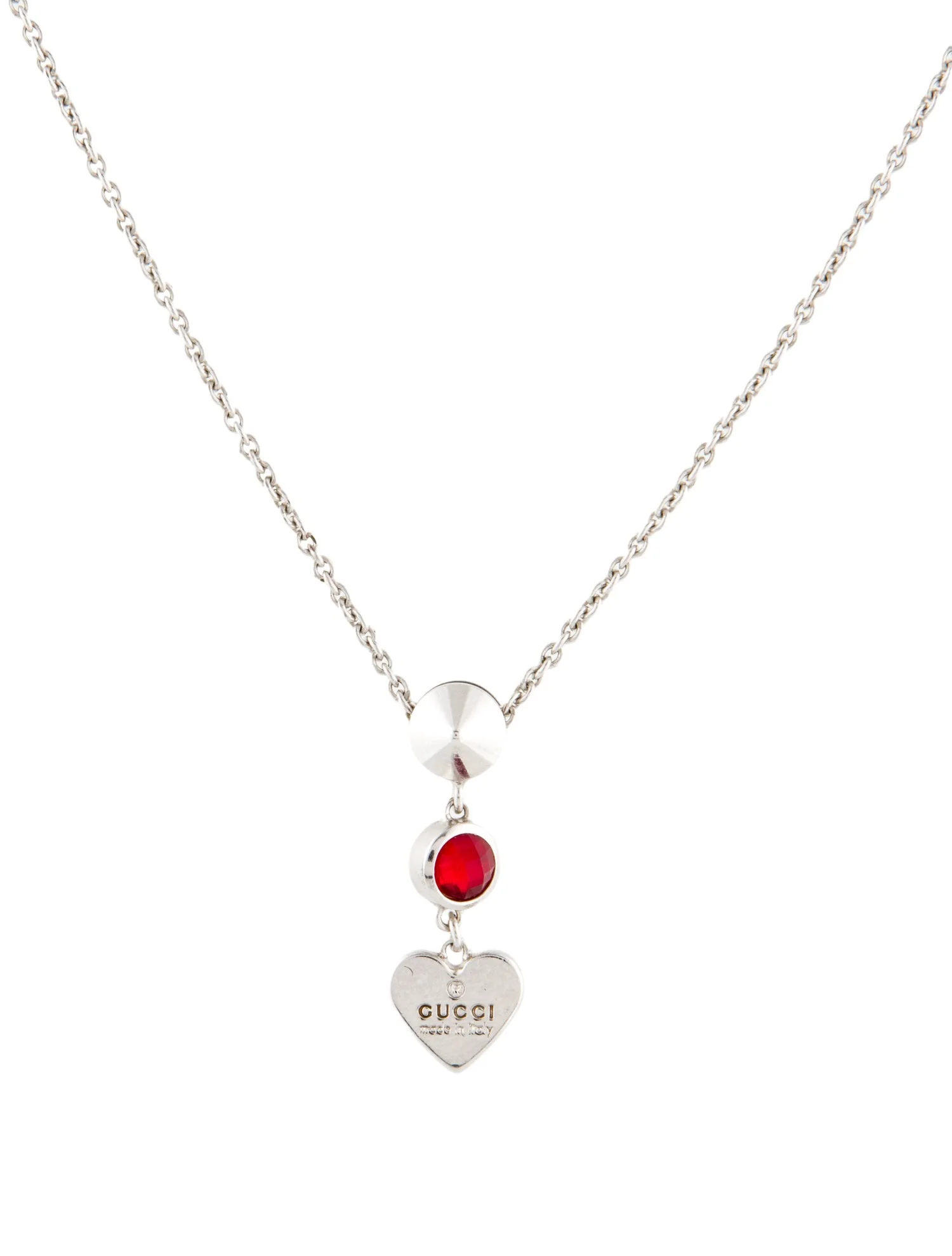 GUCCI STERLING SILVER TRADEMARK HEART PENDANT NECKLACE