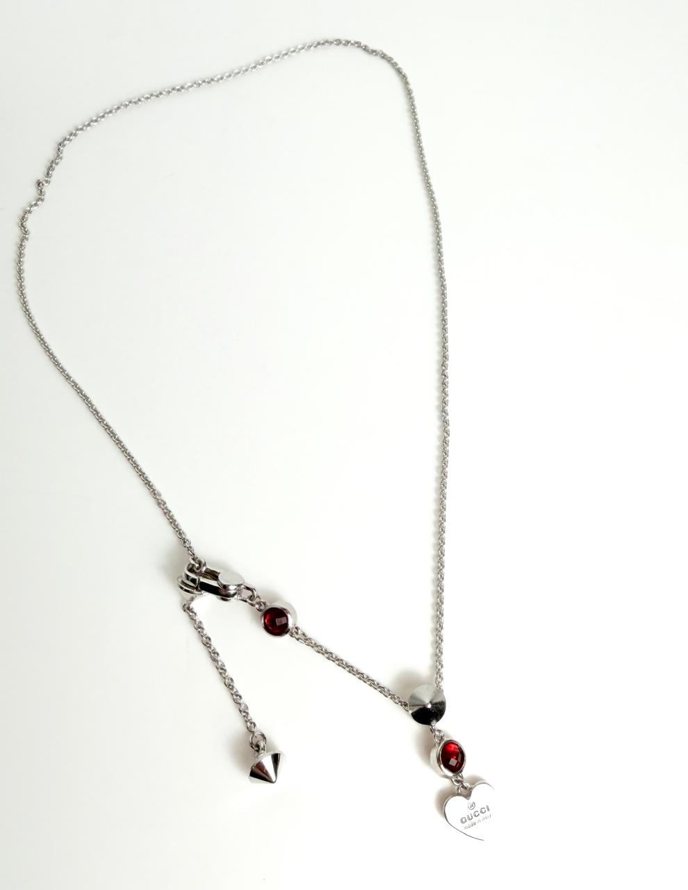 GUCCI STERLING SILVER TRADEMARK HEART PENDANT NECKLACE