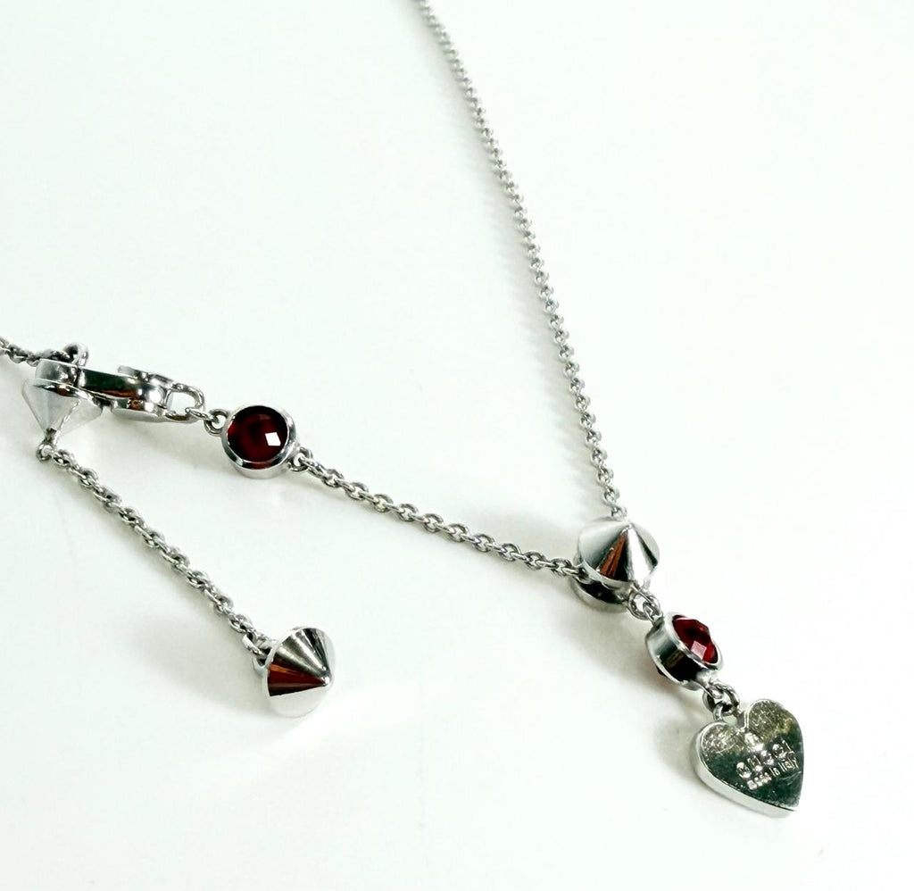 GUCCI STERLING SILVER TRADEMARK HEART PENDANT NECKLACE