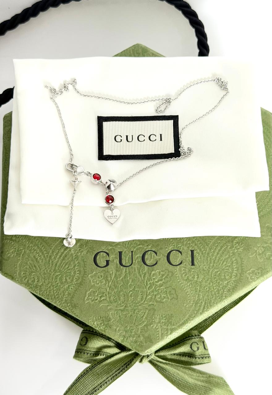 GUCCI STERLING SILVER TRADEMARK HEART PENDANT NECKLACE