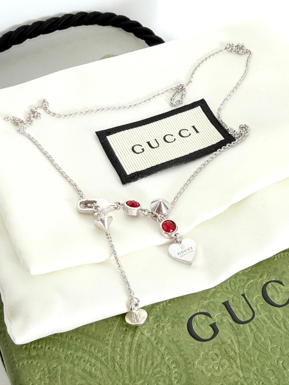 GUCCI STERLING SILVER TRADEMARK HEART PENDANT NECKLACE