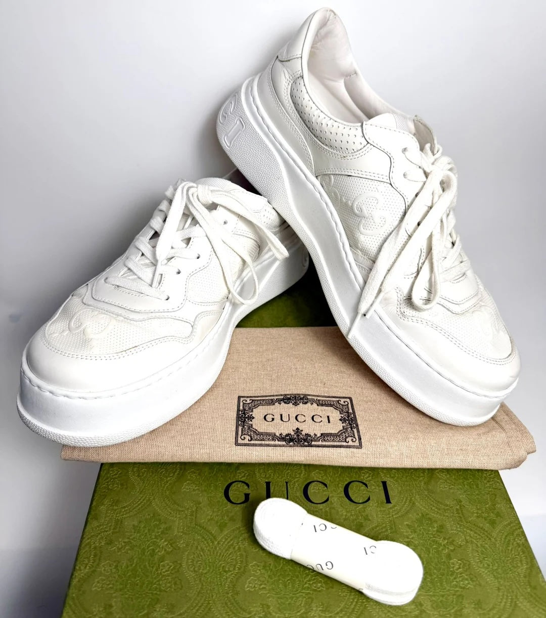 GUCCI GG EMBOSSED LEATHER MEN'S SNEAKERS