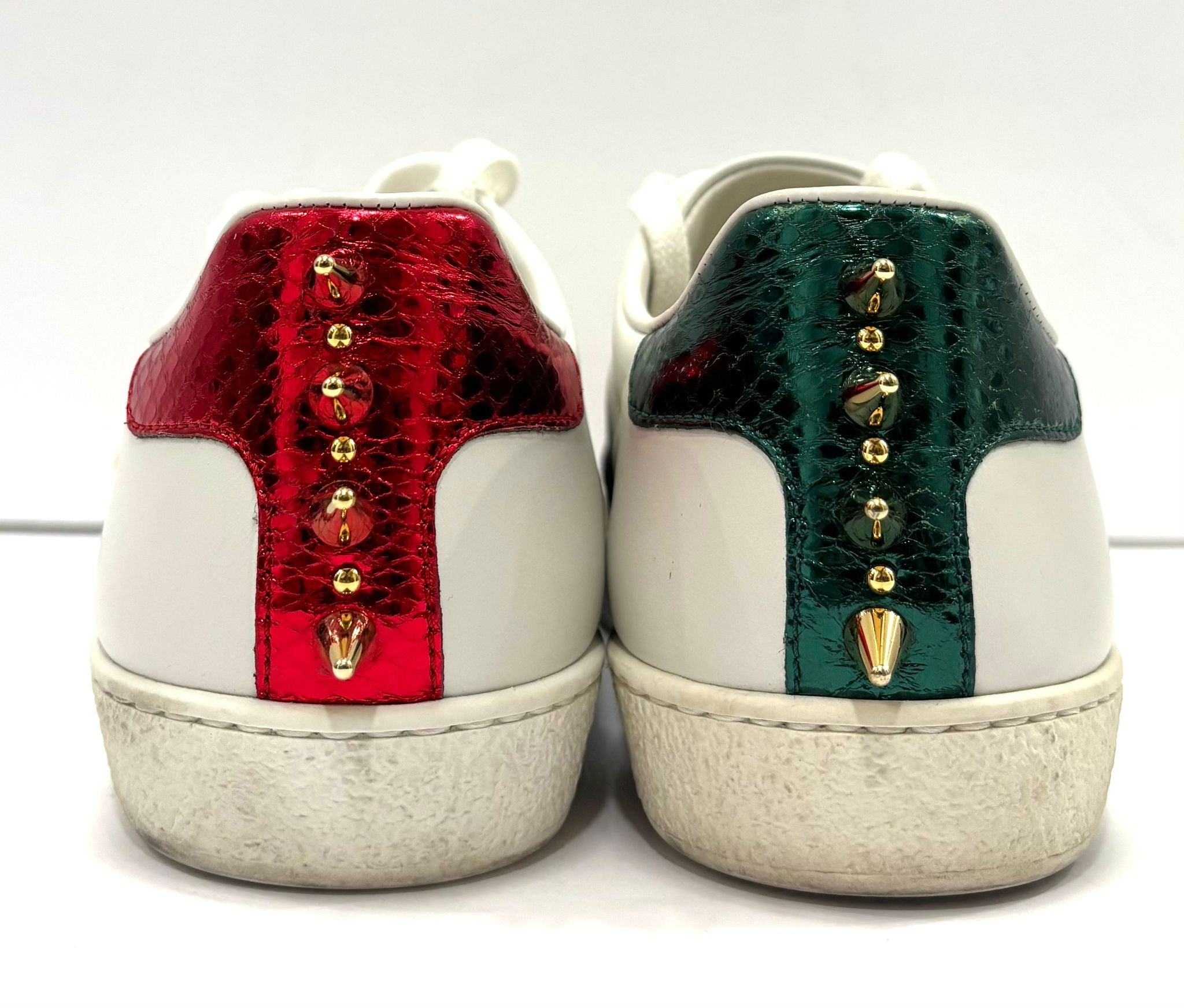 GUCCI WEB PEARL WOMEN'S ACE STUDDED CALFSKIN LEATHER SNEAKERS
