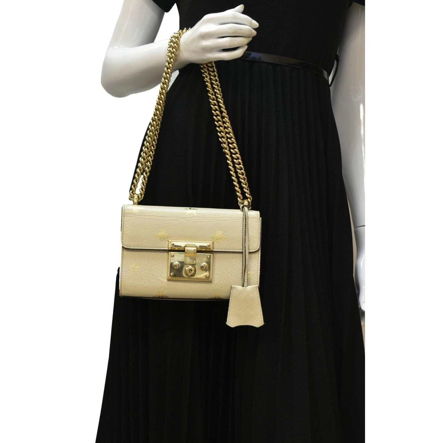 GUCCI PADLOCK BEE LEATHER SHOULDER BAG